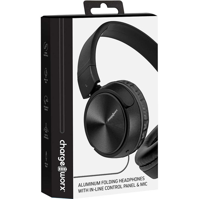 Metal Folding Headphone w/ in-Line Control Panel & Built-in-Mic, White