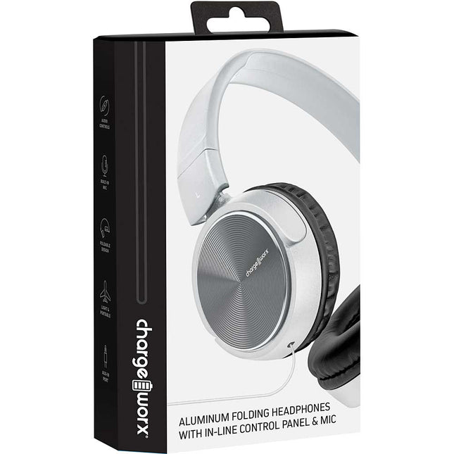 Metal Folding Headphone w/ in-Line Control Panel & Built-in-Mic, Black