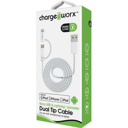 CX9001WH Sync & Charge Micro USB Cable with Lightning Tip, White