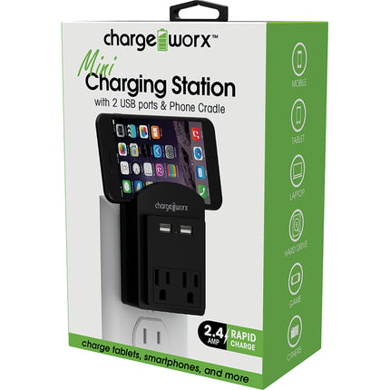 2x USB / 2x AC Mini Charging Station, Black