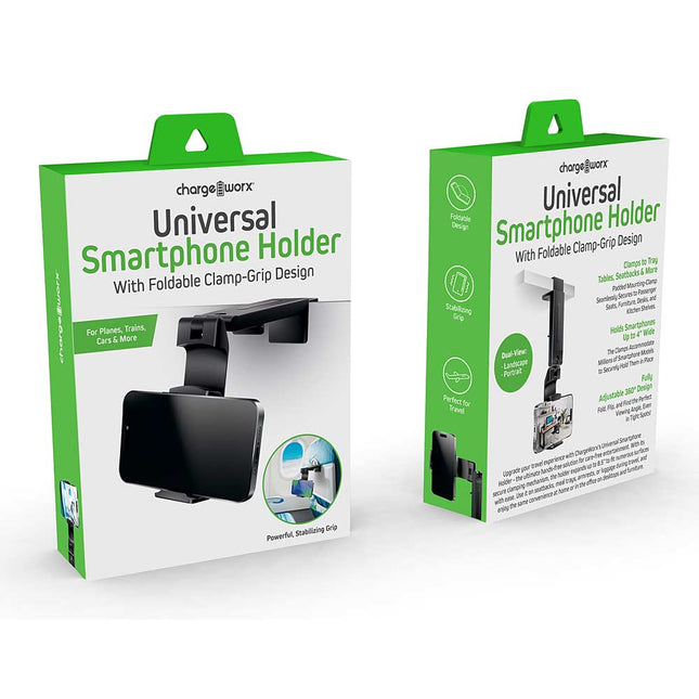 Universal Smartphone Holder with Foldable Clamp-Grip Design