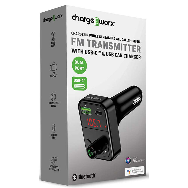 FM Transmitter with USB-C and USB Car Chargers