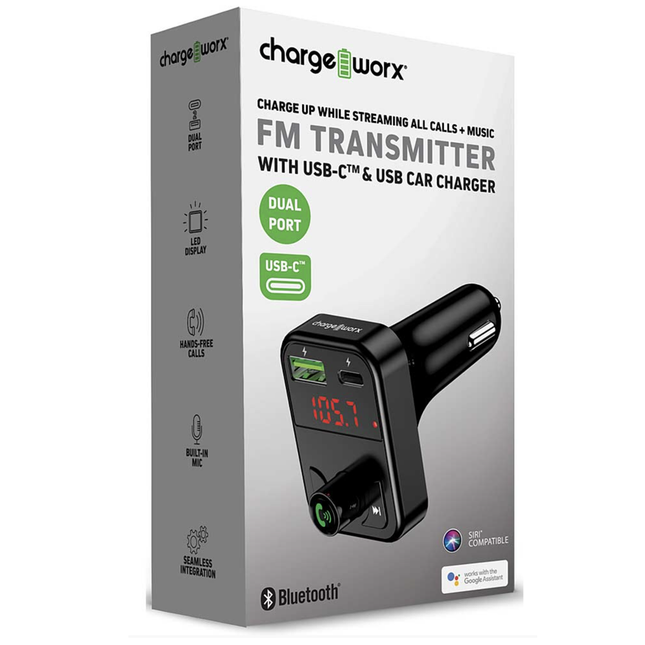 FM Transmitter with USB-C and USB Car Chargers