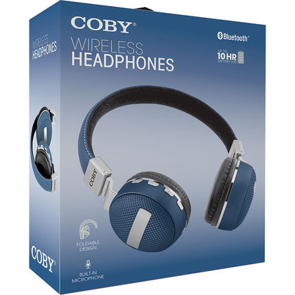 Wireless Folding Stereo Headphones, Blue/Silver