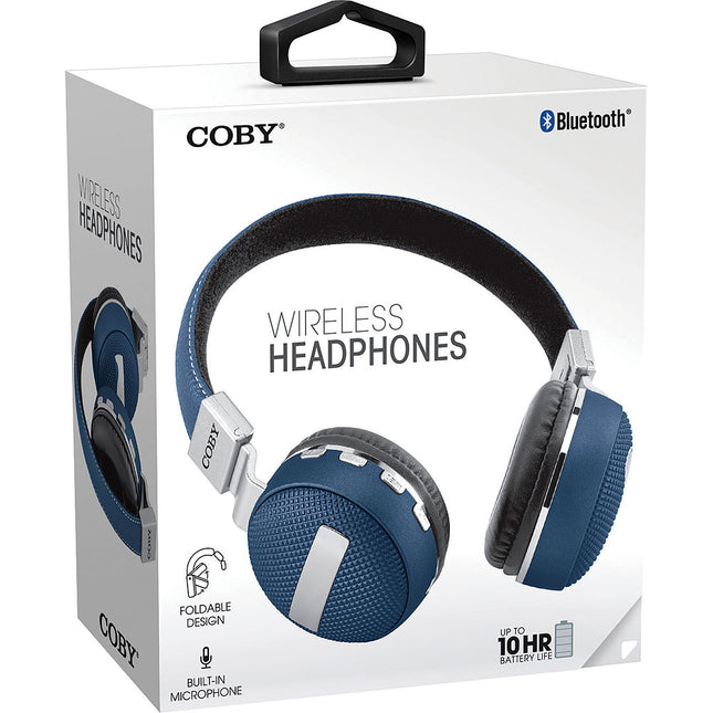 Wireless Folding Stereo Headphones, Blue/Silver