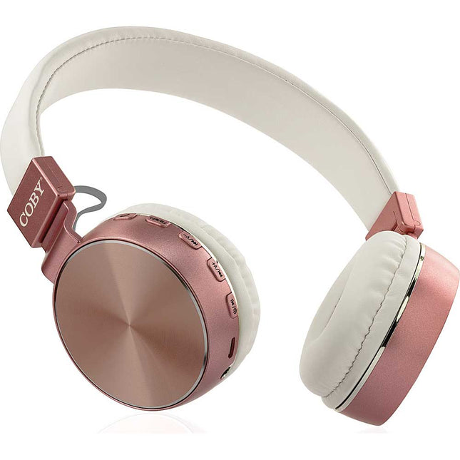 Wireless Folding Stereo Headphones, Rose Gold/White
