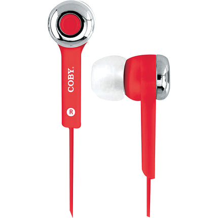 CVE-101-RED Stereo Earbuds w/Mic, Red