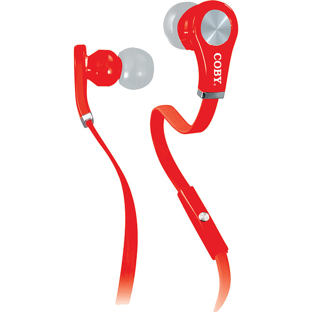 CVE-103-RED Tangle Free Stereo Earbuds, Red