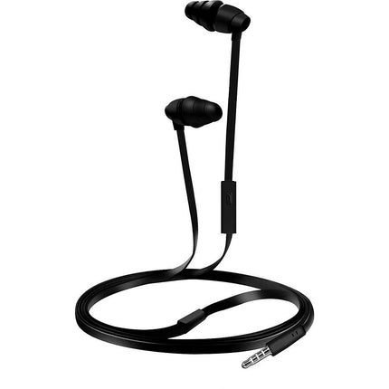 Tangle-Free Flat Cable Stereo Earbuds w/Mic, Black