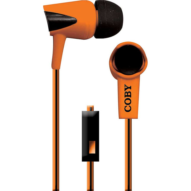 Tangle-Free Two-Tone Flat Cable Stereo Earbuds, Orange