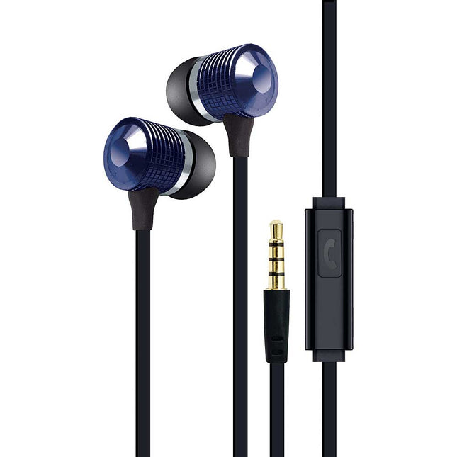 Tangle-Eree Stereo Earbuds w/Mic, Blue