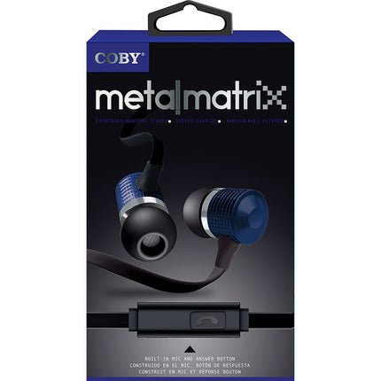 Tangle-Eree Stereo Earbuds w/Mic, Blue