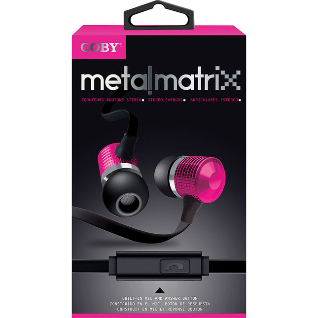 Tangle-Eree Stereo Earbuds w/Mic, Pink