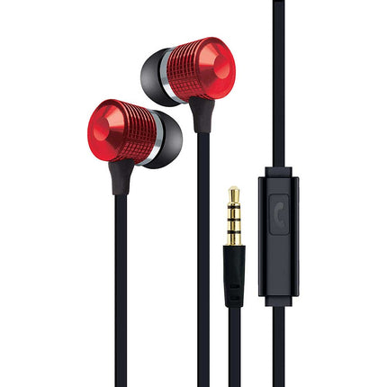 Tangle-Eree Stereo Earbuds w/Mic, Red