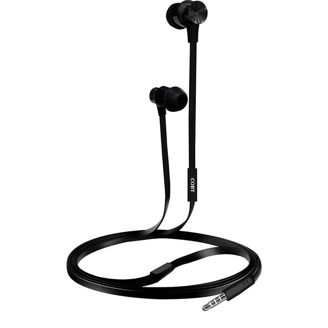 Aluminum Tangle-Eree Stereo Earbuds w/Mic, Black