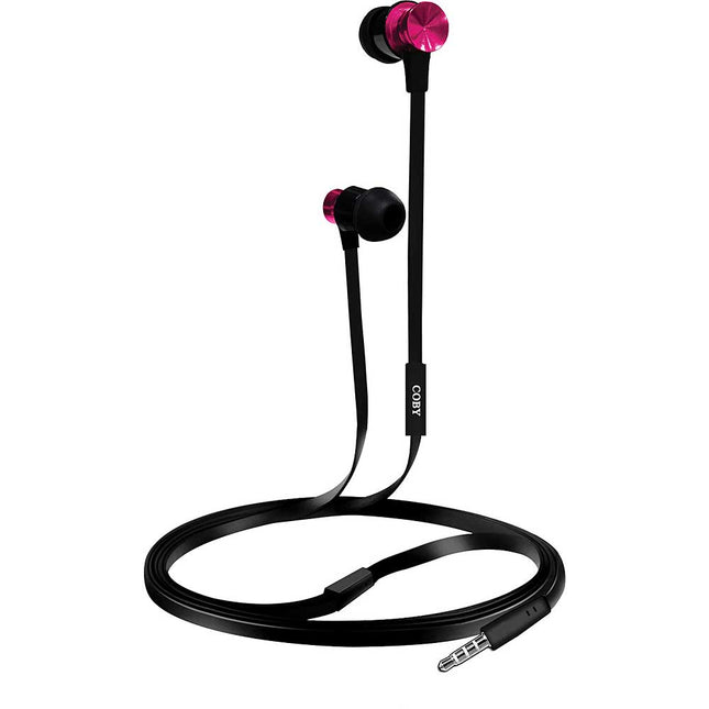 Aluminum Tangle-Eree Stereo Earbuds w/Mic, Pink