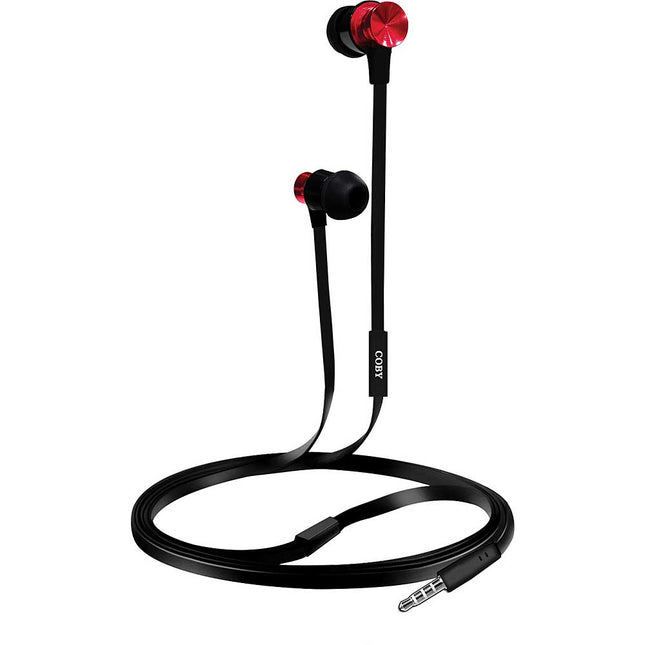 Aluminum Tangle-Eree Stereo Earbuds w/Mic, Red