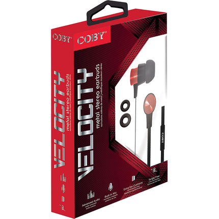 Aluminum Tangle-Eree Stereo Earbuds w/Mic, Red