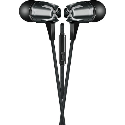 Tangle-Free Fabric Cable Metal Stereo Earbuds, Black