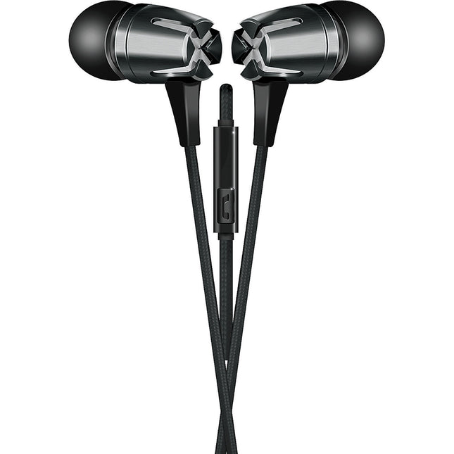 Tangle-Free Fabric Cable Metal Stereo Earbuds, Black