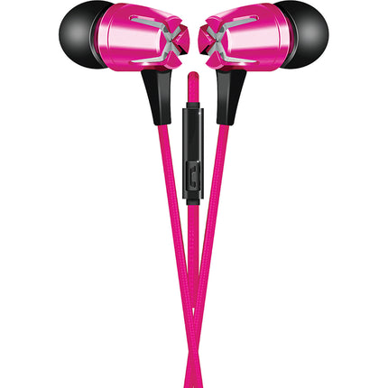 Tangle-Free Fabric Cable Metal Stereo Earbuds, Pink