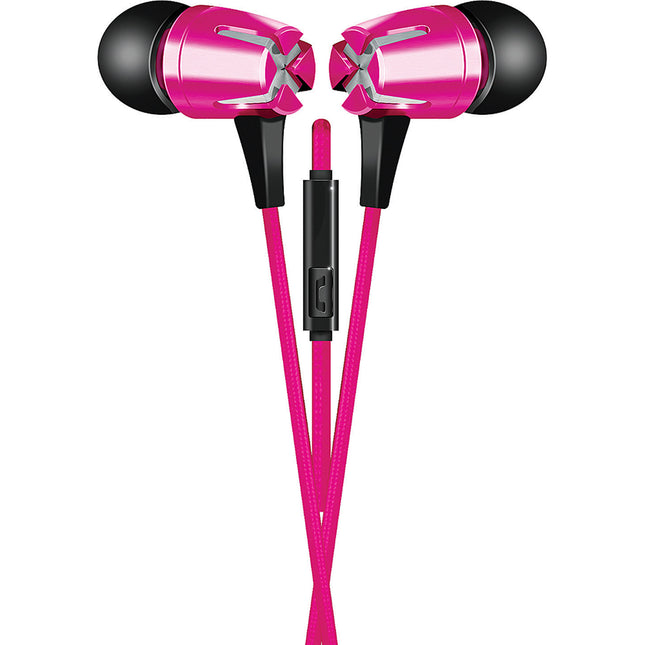 Tangle-Free Fabric Cable Metal Stereo Earbuds, Pink