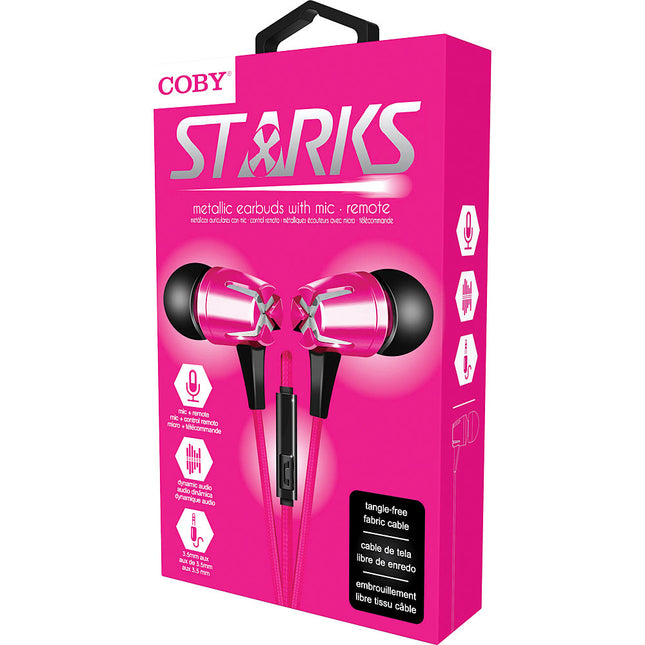 Tangle-Free Fabric Cable Metal Stereo Earbuds, Pink