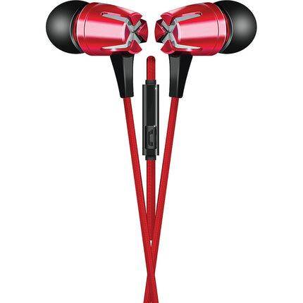 Tangle-Free Fabric Cable Metal Stereo Earbuds, Red