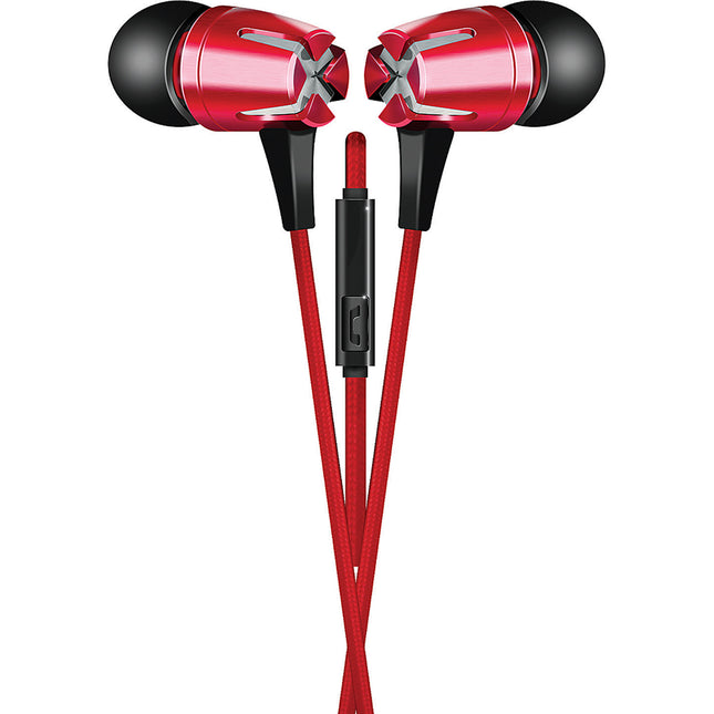 Tangle-Free Fabric Cable Metal Stereo Earbuds, Red