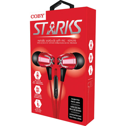 Tangle-Free Fabric Cable Metal Stereo Earbuds, Red