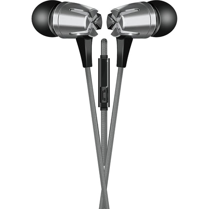 Tangle-Free Fabric Cable Metal Stereo Earbuds, Silver