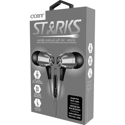 Tangle-Free Fabric Cable Metal Stereo Earbuds, Silver