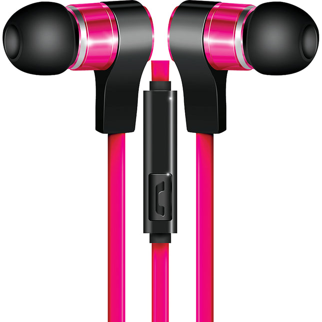 Tangle-Free Flat Cable Metal Stereo Earbuds, Pink