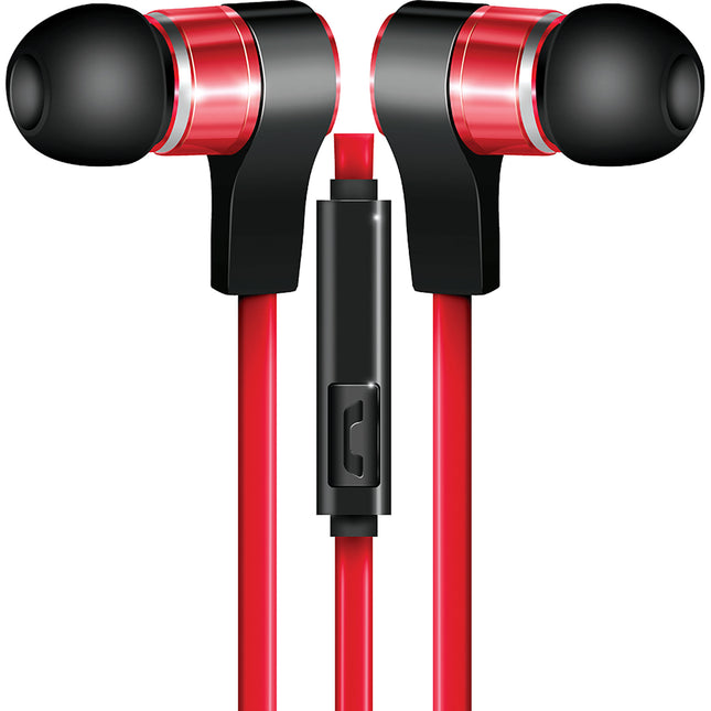 Tangle-Free Flat Cable Metal Stereo Earbuds, Red