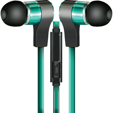 Tangle-Free Flat Cable Metal Stereo Earbuds, Turquoise