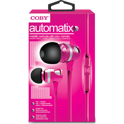 Tangle-Free Flat Cable Metal Stereo Earbuds, Pink