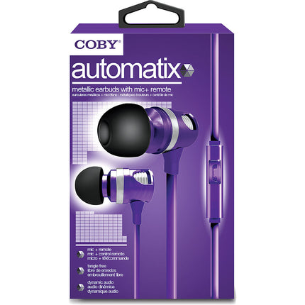 Tangle-Free Flat Cable Metal Stereo Earbuds, Violet