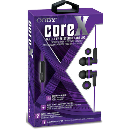 Tangle-Free Stereo Earbuds with Bilt in Mic, Violet