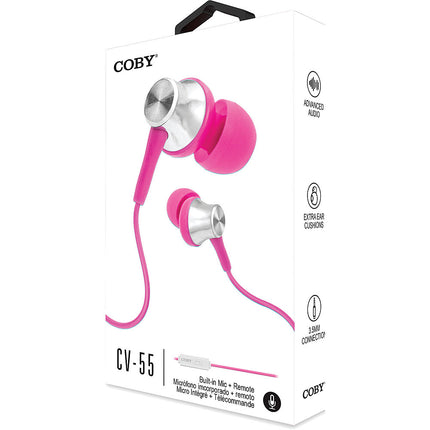 Tangle-Free Stereo Earbuds w/Mic, Pink