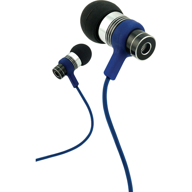 Fusion  Tangle Free Cable Metal Stereo Earbuds w/Mic, Blue