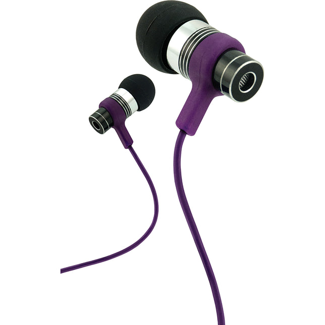 Fusion  Tangle Free Cable Metal Stereo Earbuds w/Mic, Purple