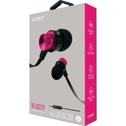 Aluminum Tangle Free Stereo Earbuds w/Mic, Pink