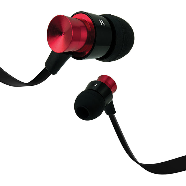Aluminum Tangle Free Stereo Earbuds w/Mic, Red