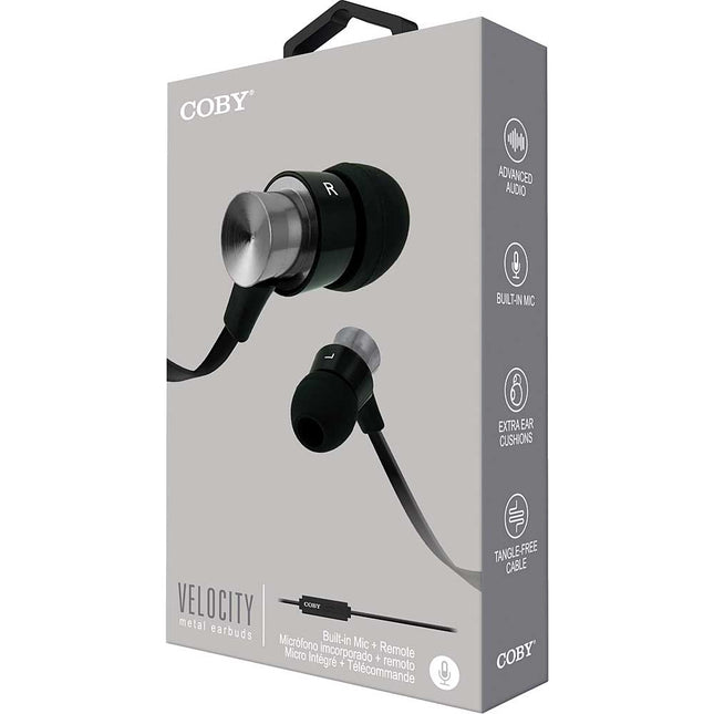 Aluminum Tangle Free Stereo Earbuds w/Mic, Silver