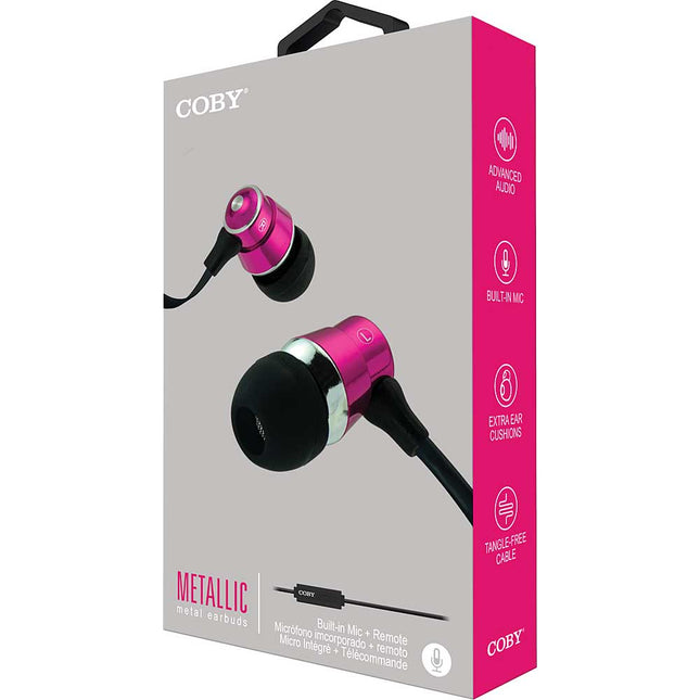 Tangle-Free Flat Cable Metal Stereo Earbuds, Purple