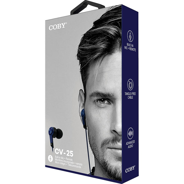 Metal Stereo Earbuds with Mic, Blue