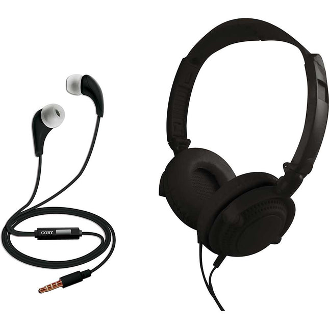 2 in 1 Headphones and Earbuds Combo, Black