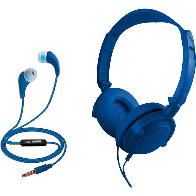 2 in 1 Headphones and Earbuds Combo, Blue