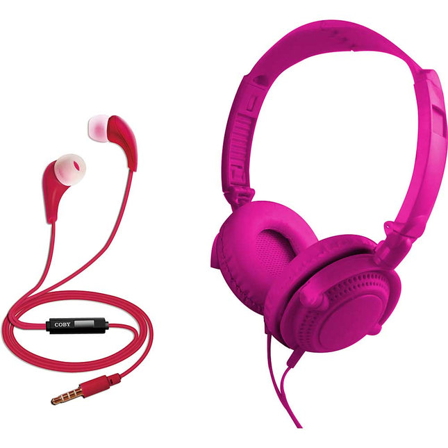 2 in 1 Headphones and Earbuds Combo, Pink