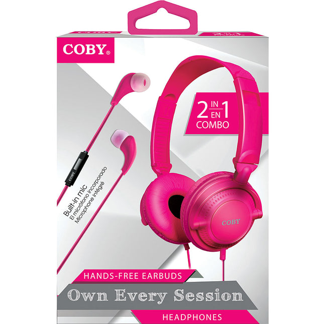 2 in 1 Headphones and Earbuds Combo, Pink